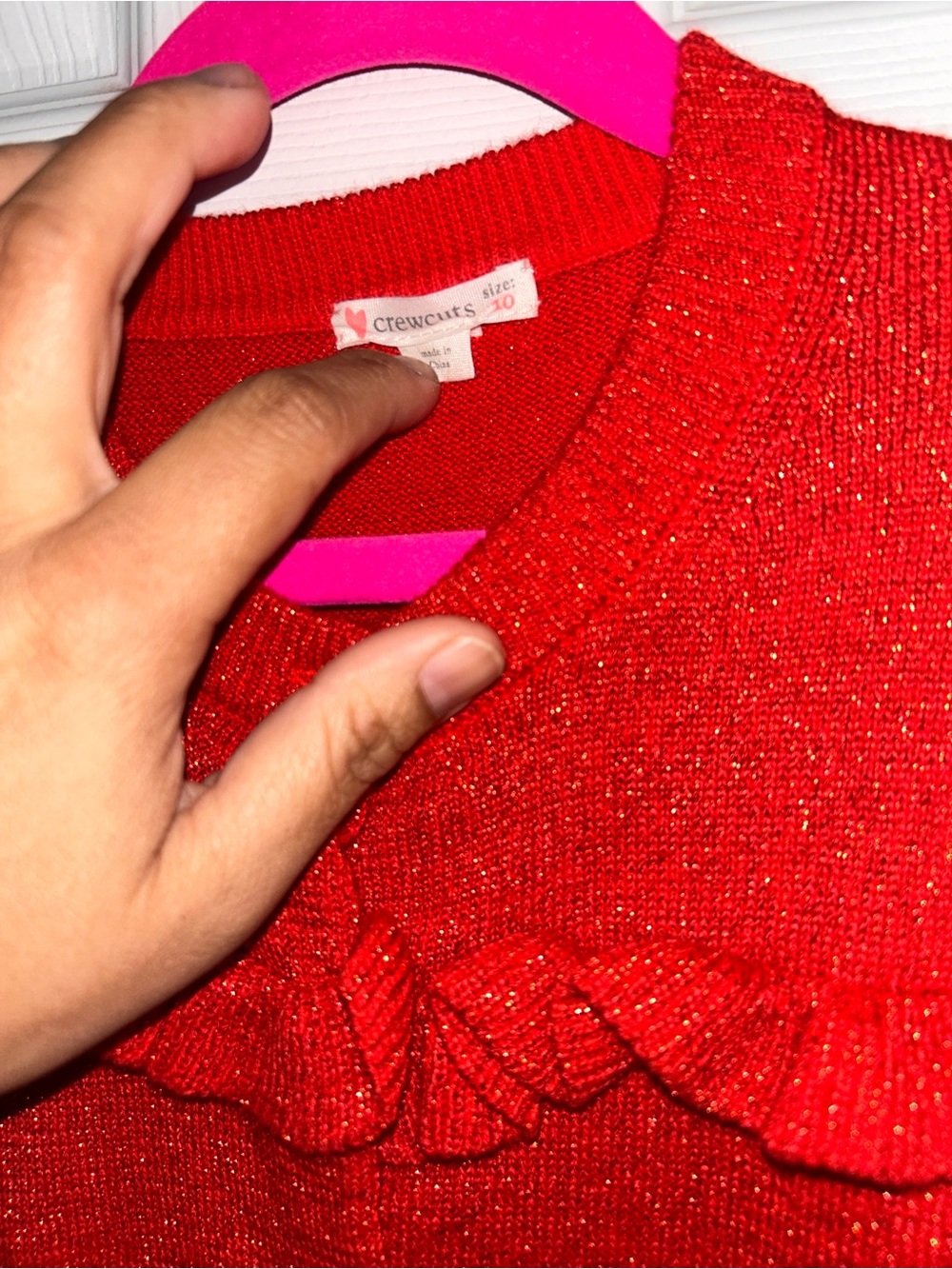 Red Ruffle-Trim Women's Sweater - Picture 3 of 3